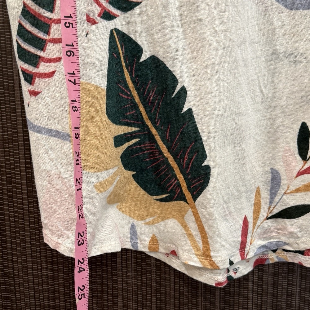 Cynthia‎ Rowley Women Top XL 100% Linen Tropical Leaf Print Short Sleeve Blouse - Picture 4 of 6
